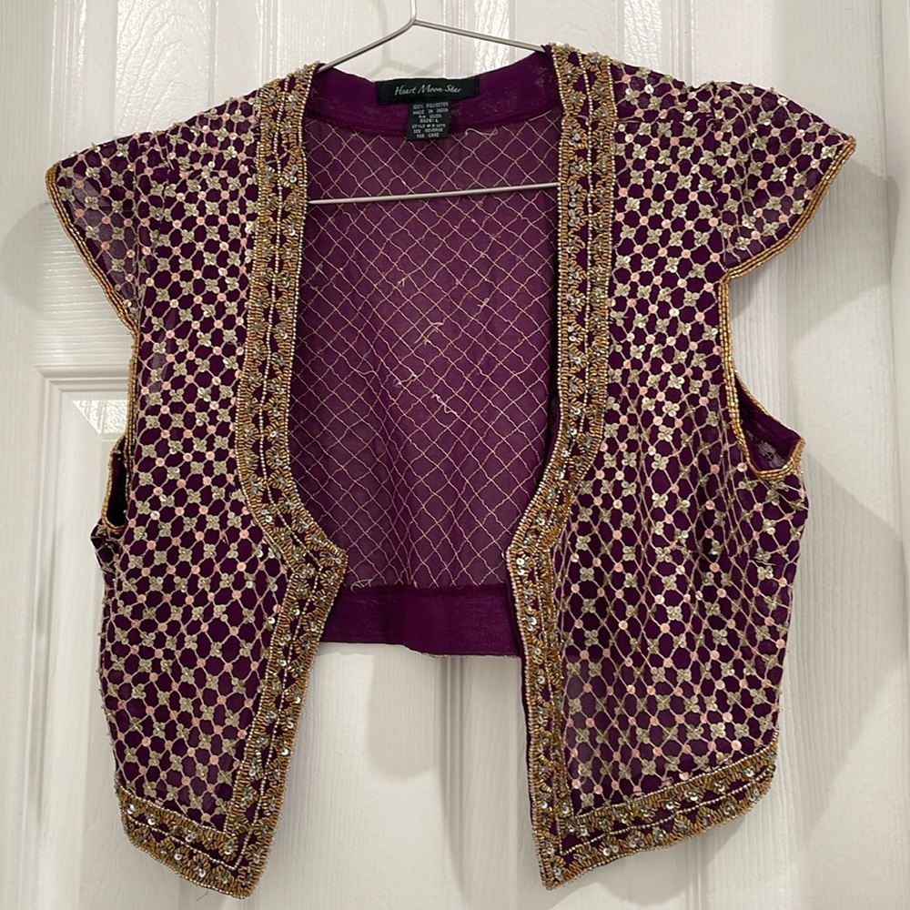 Heart moon star sequin vest fuchsia pink purple size large